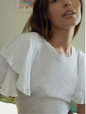 Nation LTD Etta Ruffle Sleeve Cotton Tee Size Large